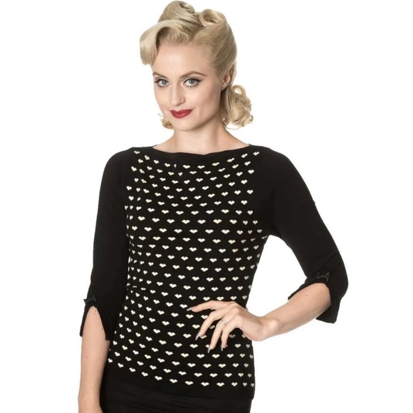 Vintage Banned Apparel Heart Sweater Womens Size Small 3/4 Bow Tie Boatneck - Picture 7 of 14